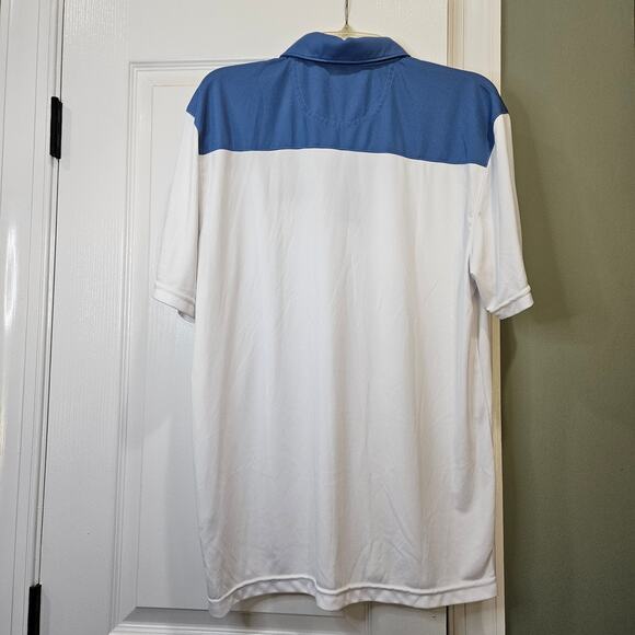 Clique Men's Large Carolina Lakes Golf Club Logo Blue and White Performance Polo - Picture 6 of 6